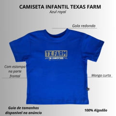 Camiseta Infantil Texas Farm Manga Curta Azul Royal Com Logo Estampado Ref:CIM 039