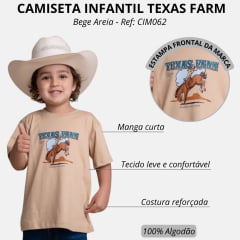 Camiseta Infantil Texas Farm Manga Curta Bege Areia Estampa Cowboy No Cavalo Ref: CIM062