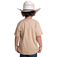 Camiseta Infantil Texas Farm Manga Curta Bege Areia Estampa Cowboy No Cavalo Ref: CIM062