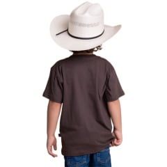 Camiseta Infantil Texas Farm Manga Curta Marrom Café Estampa Cowboy No Cavalo Ref: CIM062