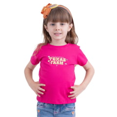 Camiseta Infantil Texas Farm Manga Curta Pink Com Logo Amarela Ref.CIF028