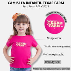 Camiseta Infantil Texas Farm Manga Curta Pink Com Logo Amarela Ref.CIF028