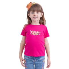 Camiseta Infantil Texas Farm Manga Curta Pink Com Logo Amarela Ref.CIF028