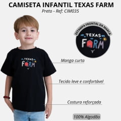 Camiseta Infantil Texas Farm Manga Curta Preto Estampa Celeiro Ref: CIM035