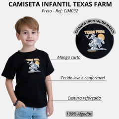 Camiseta Infantil Texas Farm Manga Curta Preto Estampa Cowboy Ref: CIM032