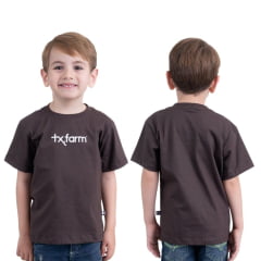 Camiseta Infantil Texas Farm Marrom Manga Curta Com Logo Bege Ref.CIM001