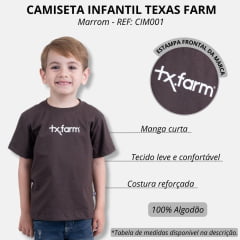 Camiseta Infantil Texas Farm Marrom Manga Curta Com Logo Bege Ref.CIM001