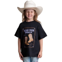 Camiseta Infantil Texas Farm Mini Over Teen Fun Preto Manga Curta Estampa Cavalos Ref: COTEEN001