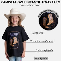 Camiseta Infantil Texas Farm Mini Over Teen Fun Preto Manga Curta Estampa Cavalos Ref: COTEEN001