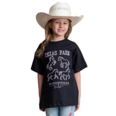Camiseta Infantil Texas Farm Over Mini Fun Preto Manga Curta Estampa Cavalos Ref: COTEEN001