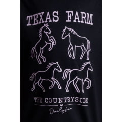 Camiseta Infantil Texas Farm Over Mini Fun Preto Manga Curta Estampa Cavalos Ref: COTEEN001