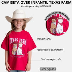 Camiseta Infantil Texas Farm Over Mini Fun Rosa Magenta Manga Curta Estampa Gatos Ref: COMINI003