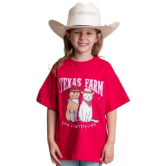 Camiseta Infantil Texas Farm Over Mini Fun Rosa Magenta Manga Curta Estampa Gatos Ref: COMINI003