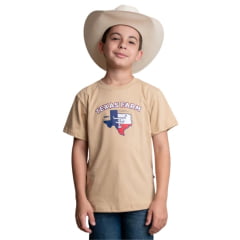 Camiseta Infantil Texas Farm Play Manga Curta Bege Areia Estampa Bandeira Ref: CTM033