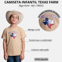 Camiseta Infantil Texas Farm Play Manga Curta Bege Areia Estampa Bandeira Ref: CTM033