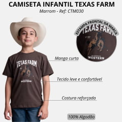 Camiseta Infantil Texas Farm Play Manga Curta Marrom Café Estampa Cowboy Ref: CTM030