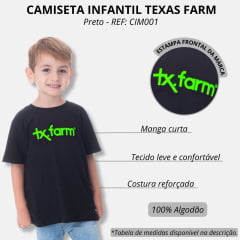 Camiseta Infantil Texas Farm Preta Manga Curta Com Logo Verde Limão Ref.CIM001