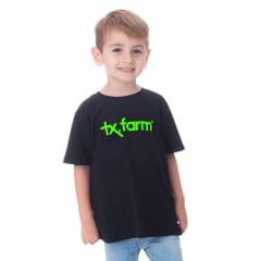 Camiseta Infantil Texas Farm Preta Manga Curta Com Logo Verde Limão Ref.CIM001