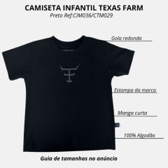 Camiseta Infantil Texas Farm Preto Com Logo Cinza Chumbo Ref:CIM036/CTM029