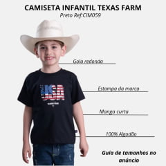 Camiseta Infantil Texas Farm Preto Estampada Ref:CIM059