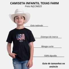 Camiseta Infantil Texas Farm Preto Estampada Ref:CTM025