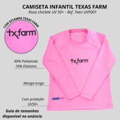 Camiseta Infantil Texas Farm Rosa Chiclete Manga Longa UV50+ Com Logo Em Preto Ref:UVMINI 0001/ UVTEEN001