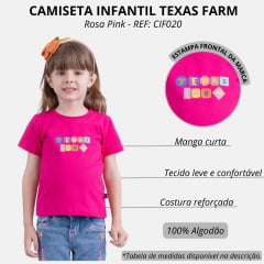 Camiseta Infantil Texas Farm Rosa Pink Manga Curta Com Logo Colorida Ref.CIF020