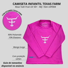 Camiseta Infantil Texas Farm Rosa Tutti Frutti Manga Longa UV50+ Com Logo Em Branco Ref:UVMINI 0004/ UVTEEN004