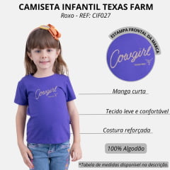 Camiseta Infantil Texas Farm Roxo Mirtilo Manga Curta Com Logo Cowgirl Ref.CIF027