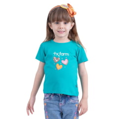 Camiseta Infantil Texas Farm Verde Jade Com Logo de Coração Ref.CIF029