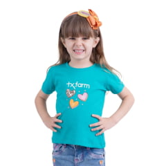 Camiseta Infantil Texas Farm Verde Jade Com Logo de Coração Ref.CIF029