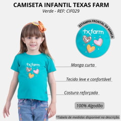 Camiseta Infantil Texas Farm Verde Jade Com Logo de Coração Ref.CIF029