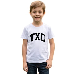 Camiseta Infantil TXC Custom Regular Meia Malha Penteada Branca Logo Preto Ref: 19737i