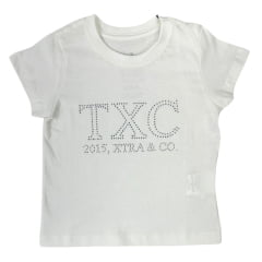 Camiseta Infantil TXC Feminina Manga Curta Off White Slim Custom C/ Logo De Strass REF: 50976I