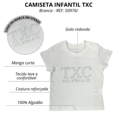 Camiseta Infantil TXC Feminina Manga Curta Off White Slim Custom C/ Logo De Strass REF: 50976I