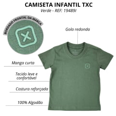 Camiseta Infantil TXC Verde Militar Manga Curta Classic Com Logo Bordada REF: 19489I