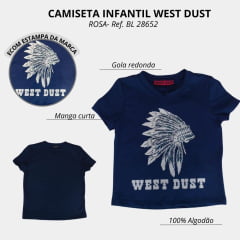 Camiseta Infantil West Dust Azul Marinho Baby Look M. Curta C/ Estampa De Cocar Ref:BL28651