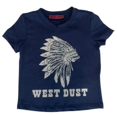 Camiseta Infantil West Dust Azul Marinho Baby Look M. Curta C/ Estampa De Cocar Ref:BL28651