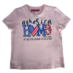 Camiseta Infantil West Dust Baby look América C/ Brilho Rosa Médio Ref:BL28652