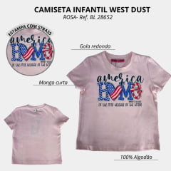 Camiseta Infantil West Dust Baby look América C/ Brilho Rosa Médio Ref:BL28652