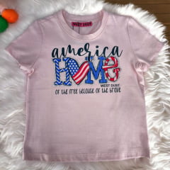 Camiseta Infantil West Dust Baby look América C/ Brilho Rosa Médio Ref:BL28652