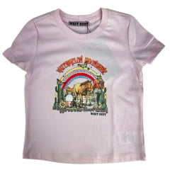 Camiseta Infantil West Dust Baby Look Rosa Manga Curta Com Estampa E Strass Ref:BL29576