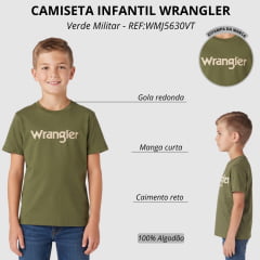 Camiseta Infantil Wrangler T-Shirt Junior Verde Militar Logo Verde Ocre REF:WMJ5630VT