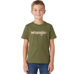 Camiseta Infantil Wrangler T-Shirt Junior Verde Militar Logo Verde Ocre REF:WMJ5630VT