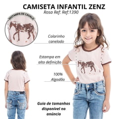 Camiseta Infantil Zenz TShirt Kids Fox Cor Rosa Com Cavalo Estampado Marrom Ref:1390