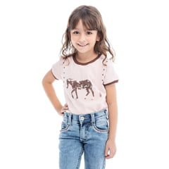 Camiseta Infantil Zenz TShirt Kids Fox Cor Rosa Com Cavalo Estampado Marrom Ref:1390