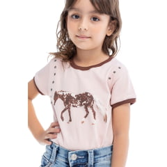 Camiseta Infantil Zenz TShirt Kids Fox Cor Rosa Com Cavalo Estampado Marrom Ref:1390