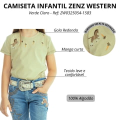 Camiseta Infantil Zenz TShirt Kids Lemonade Manga Curta Verde Com Bordados Cavalinho E Cenoura Ref:ZW0325054-1583