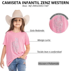 Camiseta Infantil Zenz TShirt Kids Maxi Pork Manga Curta Rosa Mescla Com Strass Ref:ZW0325053-1587