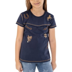 Camiseta Infantil Zenz TShirt Kids Moonshine Manga Curta  Azul Marinho Com Bordados Marrom Ref:1496-ZW0225037